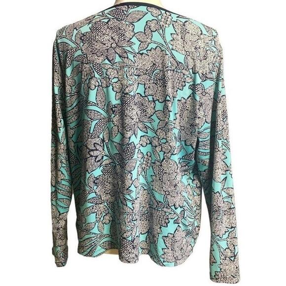 Lands'‎ End Aqua Blue Floral Print Long Sleeve Rash Guard Beach Swim 0X 14W - Picture 2 of 5
